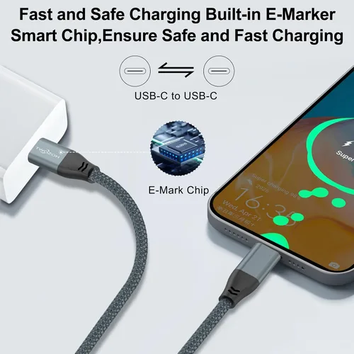 Vista 5 de Twozoh Cable USB C a USB C 3.2 Gen 2, transferencia de datos de 20 Gbps, 100 W, PD de carga rápida, cable de monitor de salida de video 4K