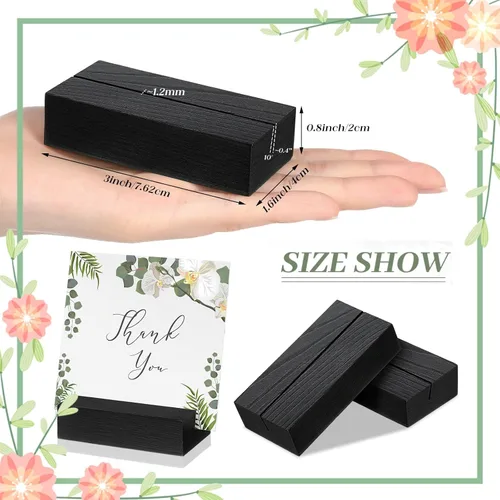 Vista 2 de Blosssound 24 tarjeteros de madera para colocar tarjetas, 3 x 1.6 x 0.8 pulgadas, color negro Table Number Stands Wedding Party Events, Name