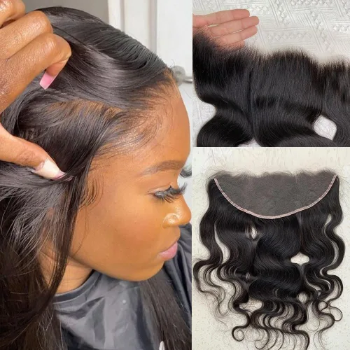 Vista 46 de 13x4 Frontal de encaje ondulado del cuerpo, frontal de encaje suizo transparente HD invisible prearrancado con cabello de nacimiento de grado 12A