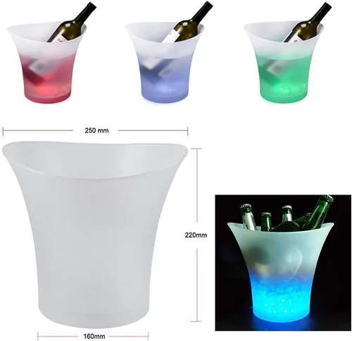 Vista 3 de SMETA Cubo de hielo LED para champán cerveza vino botella que cambia de color cerveza 5L enfriador de gran capacidad con LED, cubo de hielo portátil