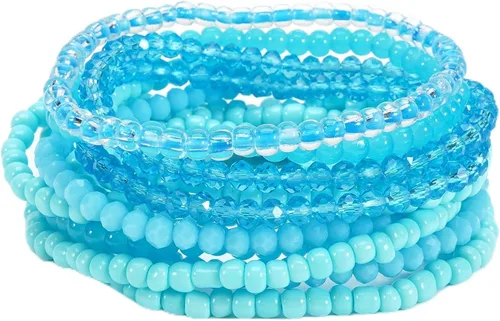 Vista 17 de Caiyao 12 pulseras apilables con cuentas de resina multicapa bohemia, pulseras elásticas de cuentas de cristal de colores, pulseras elásticas