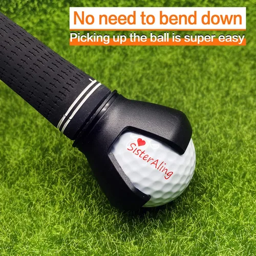 Vista 3 de Recogida de recuperador de pelotas de golf de 3 puntas, garra de protección de espalda puesta en el agarre del putter, agarrador de bolas de Negro