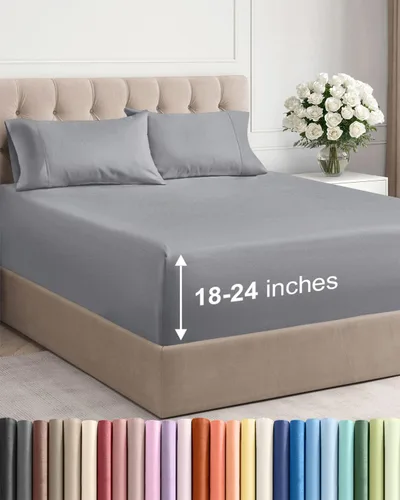 Vista 46 de Sábanas individuales de bolsillo extra profundo, sábanas transpirables y refrescantes de 3 piezas, juego de sábanas de lujo para hotel, suaves, sin