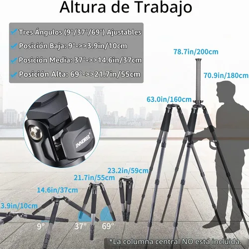 Vista 6 de Trípode de fibra de carbono INNOREL RT90C Trípodes de cuenco profesionales de carga pesada para cámaras DSLR Compatible con cabeza de bola y cabeza