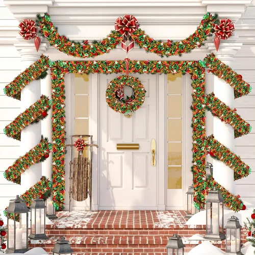 Vista 7 de Guirnalda de oropel de Navidad de 50 pies, guirnalda gruesa de oropel, decoraciones de árbol de Navidad, guirnalda de oropel metálica y girada