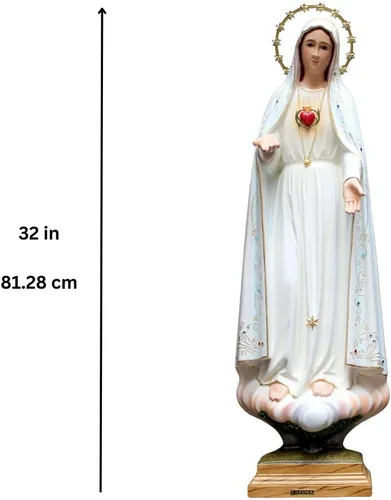 Vista 8 de Estatua religiosa pintada a mano del Sagrado Corazón de María de 32 pulgadas, fabricada en Portugal