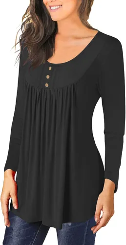 Vista 2 de Blusa casual de manga larga para mujer, ajuste holgado, plisada, con estampado floral de otoño