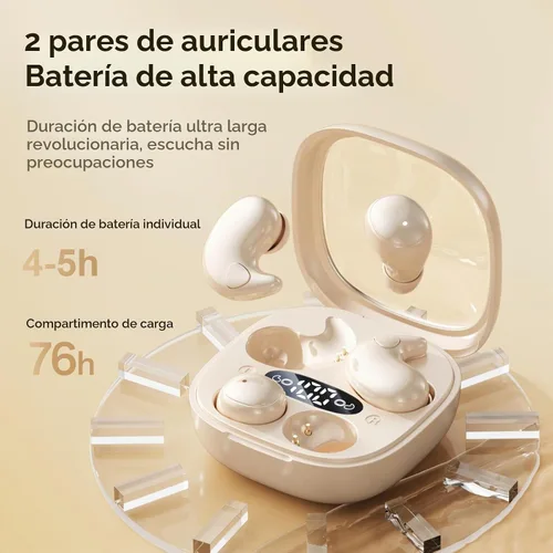 Vista 5 de Paquete de 2 auriculares Sleep para dormir, auriculares Bluetooth con cancelación de ruido para personas que duermen de lado con estuche de carga