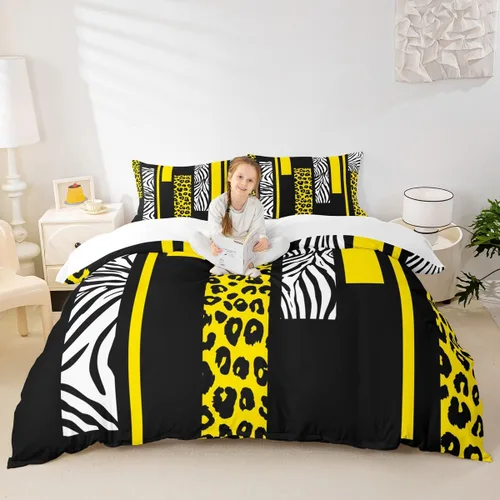 Vista 22 de Juego de funda de edredón con estampado de leopardo, tamaño individual, juego de ropa de cama rústica con rayas de piel de cebra, decoración