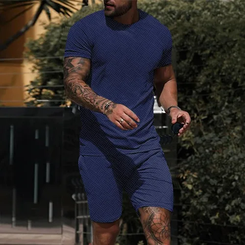 Vista 2 de ZDDO Conjunto deportivo de 2 piezas para hombre, conjunto de camisetas atléticas con cuello redondo, pantalones cortos de pista, trajes casuales