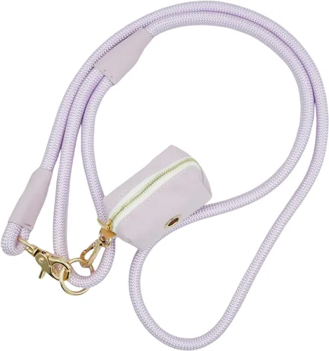 Vista 2 de Correa de perro de cuerda de nailon de 5 pies con soporte para bolsa de excrementos, correa de perro resistente a presión, correa de cuerda de mango