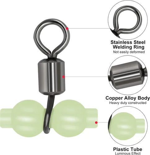 Vista 4 de Goture Fishing Swivels, 3 Way Swivels Fishing Tackle, T Shape Cross Line Rolling Swivels with Luminous Beads Saltwater Freshwater,Three Way Fishing