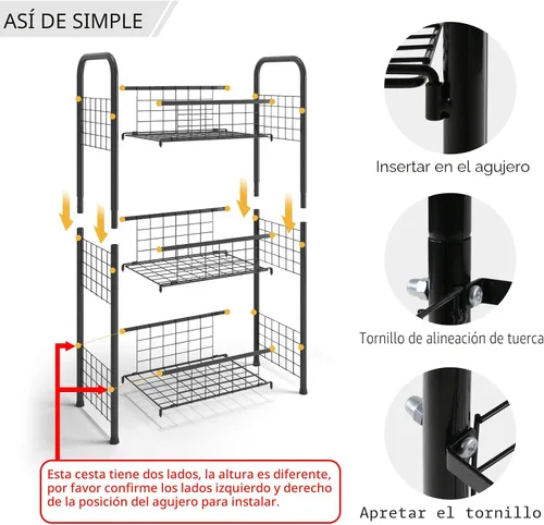 Vista 3 de PROXRACER Estante Independiente de 3 Niveles, Organizador de Estantes para Baño con Pies Ajustables, Torre de Almacenamiento de Metal y Acero