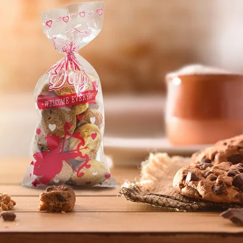 Vista 3 de 150 bolsas de celofán para el día de San Valentín, bolsas de regalo de celofán con corazón de cupido rojo, bolsas de regalo de celofán transparentes