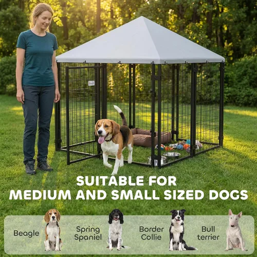 Vista 9 de PawHut 4.7' x 4.7' x 5.1' Perrera para perros al aire libre Fuera Carrera S