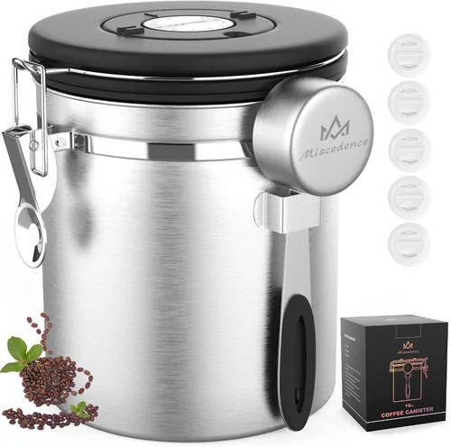 Vista 9 de Recipiente de café para café molido con Scoop Date Tracker, válvula de CO2 unidireccional, acero inoxidable 304, recipiente hermético