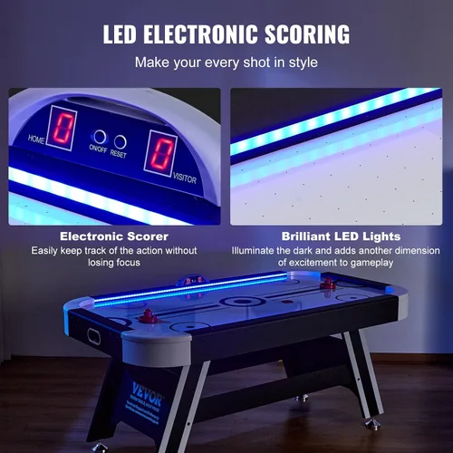 Vista 5 de VEVOR Mesas de hockey de aire de 72 y 89 pulgadas con marcador LED, mesa de juegos 3 en 1 de 88 pulgadas (hockey, billar, ping pong), incluye