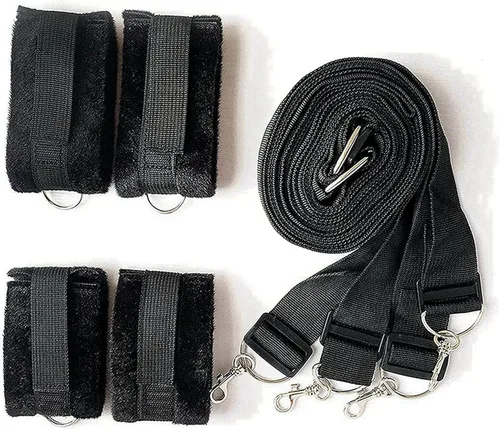 Vista 2 de Lazos sexuales para tobillos y muñecas de cama King Bondaged Restricciones Sexuales Correas de cama para adultos Juego Colchón Cama Bonage Kits