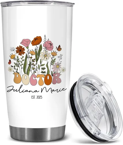 Vista 17 de BECHUSKY Regalo de graduación de doctorado personalizado, taza de doctorado con nombre personalizado, vaso de doctorado para hombres y mujeres