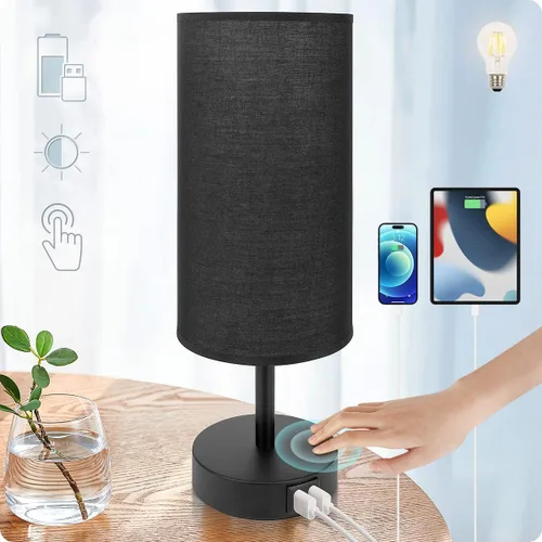 Vista 9 de Lámpara de escritorio Yarra-Decor con puerto USB, lámpara de mesa con control táctil de 3 niveles de brillo, lámpara de mesita redonda con pantalla