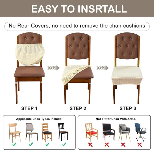 Vista 6 de Genina Juego de 2 fundas impermeables para sillas de comedor, fundas elásticas de jacquard extraíbles y lavables, sin fundas traseras, color beige