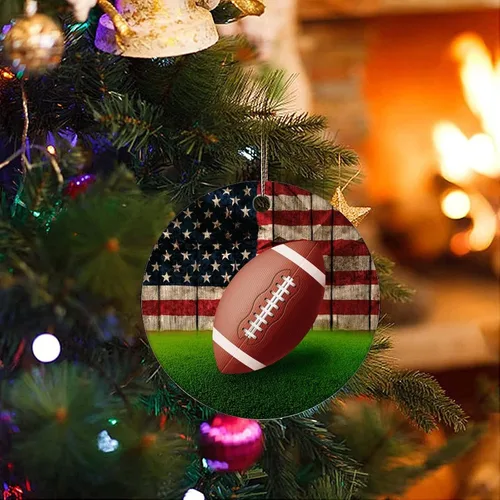 Vista 3 de Adorno de Navidad de cerámica con diseño de bandera de Estados Unidos con dos caras, novedad para familiares, amigos, niños, amantes del fútbol