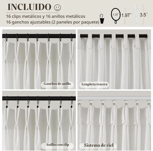 Vista 3 de Cortinas de lino plisadas Blanco crema