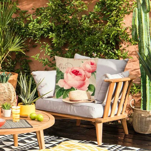Vista 5 de Juego de 4 fundas de almohada decorativas de color rosa de 16 x 16 pulgadas, fundas de almohada cuadradas con flores de primavera y verano