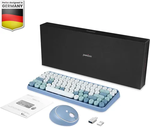 Vista 7 de Perixx PERIDUO-713BL Combo de Teclado y Ratón Inalámbrico Mini - Teclas Redondas Retro - Azul Pastel - Diseño de Teclado Inglés de EE. UU. (11909)