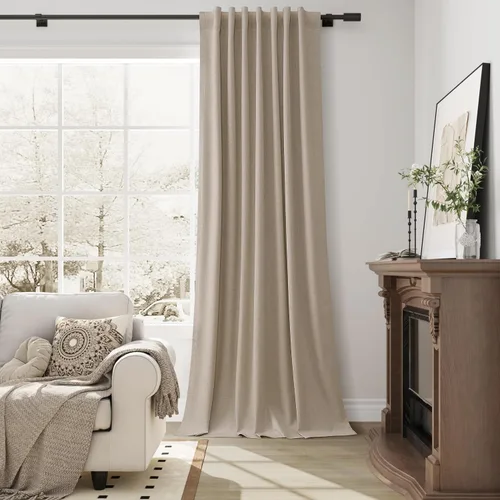 Vista 104 de Guken Cortinas opacas de lino, 2 paneles rústicos, elegantes, 100% opacas, con aislamiento térmico, banda de ganchos y trabilla trasera, 52 x 84