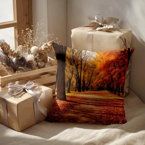 Vista 2 de Batmerry Autumn Forest Throw Pillow Covers, Yellow Orange Foliage in Fall Park Decorative Pillow Covers Digital Printing Blended for Couch Sofa Bed