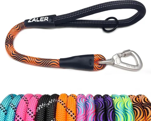 Vista 9 de ZALER Correa corta para perro, correa de tráfico de cuerda de 18 pulgadas para perros, correa reflectante con junta tórica, correa resistente