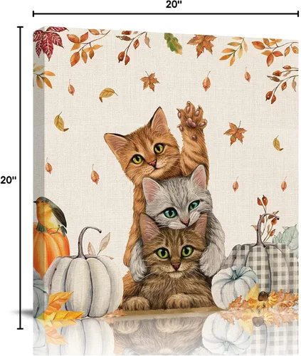 Vista 10 de Chucoco Otoño Granja Gato Cuadrado Pinturas al óleo sobre lienzo Arte de pared de Acción de Gracias Animales Imágenes Impreso Obras de Arte