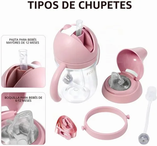 Vista 3 de Vaso con popote para bebé, con boquilla suave, con asas extraíbles, a prueba de fugas, a prueba de derrames, un cepillo para pajilla, vasos a prueba