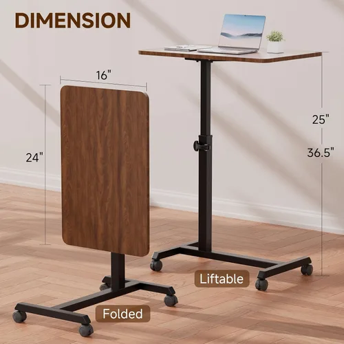 Vista 2 de GTPLAYER Escritorio de pie pequeño, mesa plegable de 24 pulgadas para computadora portátil con ruedas bloqueables, altura ajustable, mesa de noche