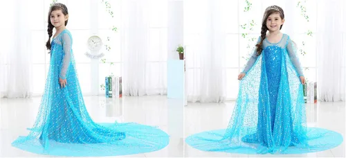Vista 4 de Princess Costume Long Cape Birthday Party Dress up with Crown,Magic Wand,Wig,Gloves for Little Girls 2-10 Years