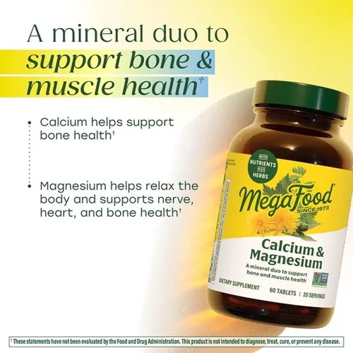 Vista 3 de MegaFood Suplemento de calcio y magnesio - Apoya la salud ósea y la salud del corazón - Suplementos de magnesio y calcio para mujeres y hombres