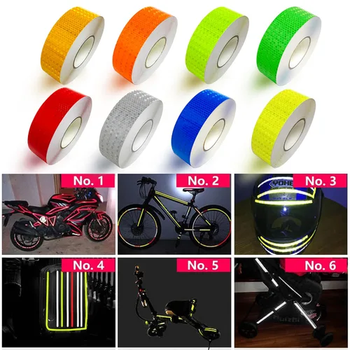 Vista 5 de 8 rollos de cinta reflectante de alta visibilidad de 8 colores, calcomanías de seguridad autoadhesivas impermeables para visibilidad nocturna al