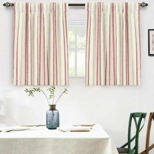 Vista 58 de DriftAway Cortinas opacas de mezcla de lino de granja de 90 pulgadas de largo para dormitorio, cortinas de lino con estampado de rayas verticales