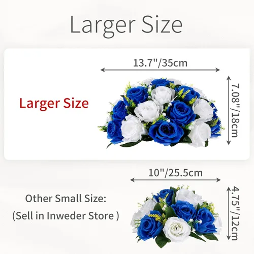Vista 7 de Bolas de flores para centros de mesa, rosas de boda, 2 bolas de rosas artificiales con base, bola de flores falsas azul real, bola de beso, floral