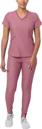 Vista 26 de Adar Pro - Conjunto de uniforme médico atlético moderno para mujer Tela elástica en 4 direcciones, resistente al olor y a las arrugas, ajuste a