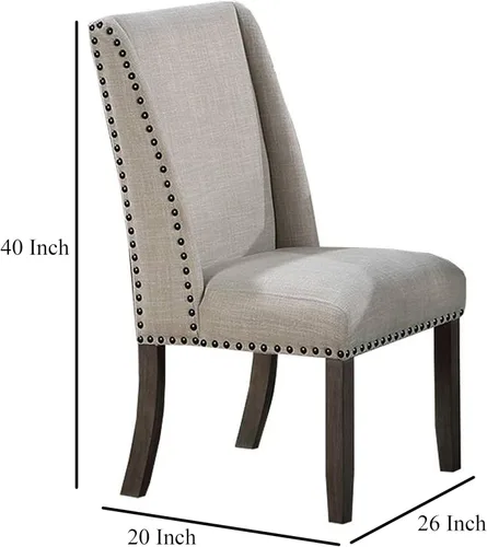 Vista 3 de Benzara Alex - Juego de 2 sillas auxiliares de comedor, respaldo de ala, madera marrón con cabeza de clavo, color beige