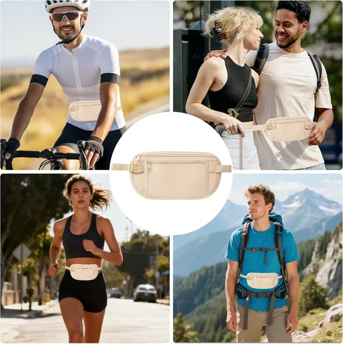 Vista 7 de Cinturón de dinero de viaje, soporte oculto para pasaporte para hombres/mujeres, Beige, Slim Travel Mujeres Hombres Oculto Rfid Proteger Efectivo