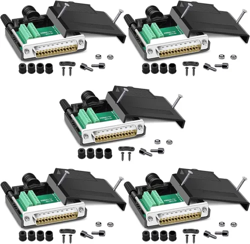 Vista 7 de DB25 Solderless - Adaptador macho, RS232 D-SUB Serial a puerto de 25 pines a conector terminal Módulo de señal Tornillos largos y tuercas
