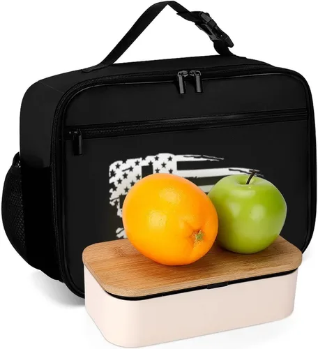 Vista 6 de Lonchera reutilizable con diseño de cruz de la bandera estadounidense, bolsa de almuerzo aislada, lonchera para comida y alimentos, bolsa de mano
