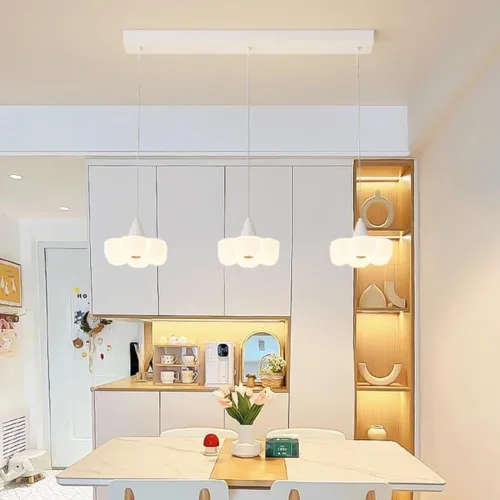 Vista 5 de Lámpara colgante de flor francesa moderna de 3 luces, lámpara de comedor con pantalla PE de 36 W, cable ajustable para isla de cocina, accesorio