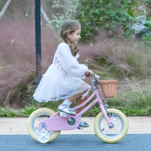 Vista 5 de Petimini Bicicleta para niñas con cesta para niños de 2 a 12 años, 12, 14, 16, 18, 20 pulgadas, con campana y ruedas de entrenamiento, varios