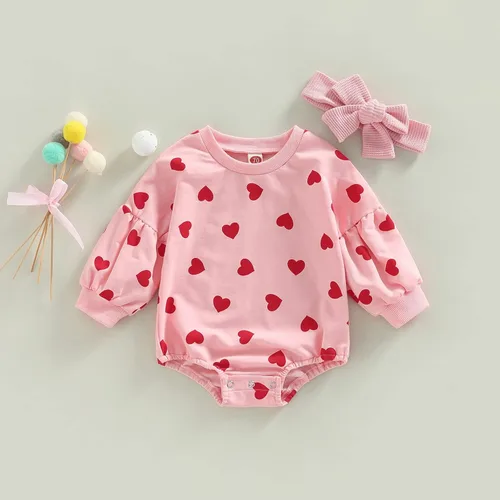Vista 2 de Mameluco de manga larga para el primer día de San Valentín para bebé, niño y niña, sudadera con cuello redondo