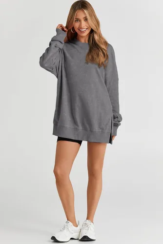 Vista 5 de SHEWIN Sudadera casual de manga larga con cuello redondo para mujer, ligera, holgada