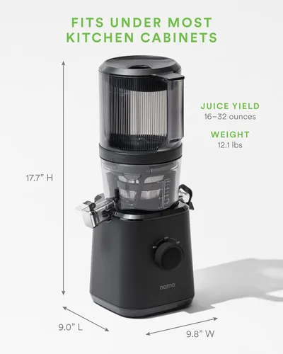 Vista 7 de NAMA J2 Extractor de jugo de prensado en frío – Autoalimentación para operación sin manos con tolva de boca ancha para carga de receta completa Negro